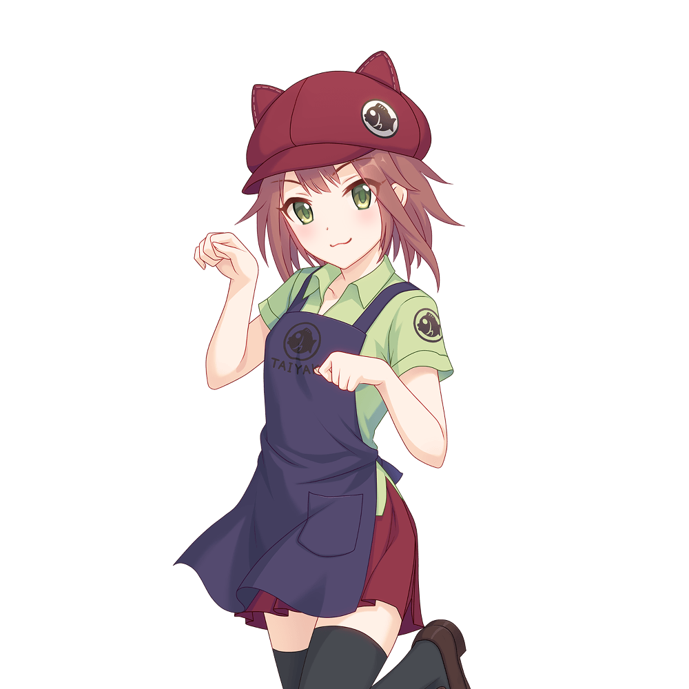 animal_ears apron black_thighhighs brown_footwear cat_ears green_shirt looking_ahead looking_at_viewer medium_hair official_art paw_pose princess_connect! red_headwear red_skirt shirt skirt tachi-e tamaki_(princess_connect!) tamaki_(real)_(princess_connect!) thighhighs transparent_background