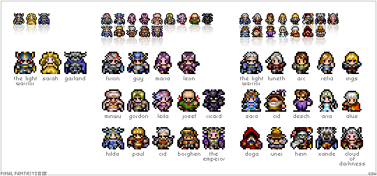 6+boys 6+girls alus_restor arc_(ff3) aria_benett borgen borghen character_name cid_(ff2) cid_haze cloud_of_darkness copyright_name desch doga dragoon dragoon_(final_fantasy) emperor_(ff2) everyone final_fantasy final_fantasy_i final_fantasy_ii final_fantasy_iii firion game_sprite garland_(ff1) goh1090 gordon_(ff2) guy_(ff2) hein_(ff3) hilda_(ff2) ingus josef knight leila leon_(ff2) luneth maria_(ff2) minwu multiple_boys multiple_girls parody paul pixel_art refia reflection reila ricard_highwind sara_altney sarah_(ff1) square_enix style_parody typo unei warrior_of_light_(ff1) warrior_of_the_light xande
