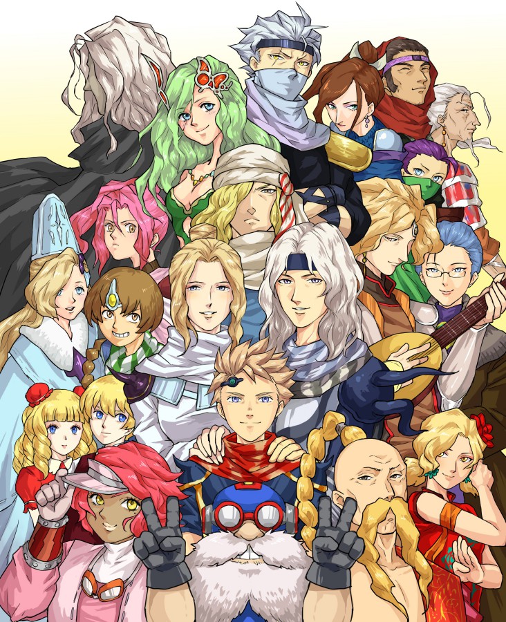 1990s_(style) 6+boys 6+girls brina cain_highwind calca cecil_harvey ceodore_harvey cid_pollendina edward_geraldine everyone final_fantasy final_fantasy_iv final_fantasy_iv:_the_after_years gekkou edward_chris_von_muir golbez green_hair harley_(ff4) izayoi jgishowin leonora luca_(ff4) multiple_boys multiple_girls palom porom rosa_farrell rydia_(ff4) tsukinowa_(ff4) ursula_leiden yang_fang_leiden zangetsu_(ff4)