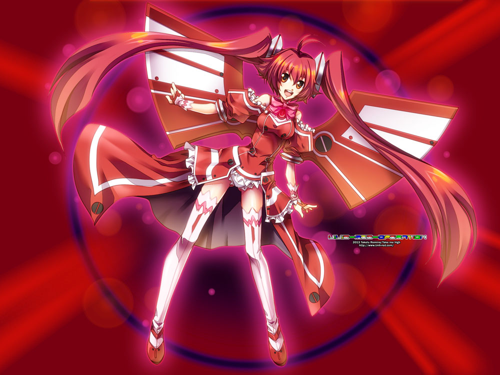 1girl bad_id bad_pixiv_id female_focus long_hair red_eyes red_hair solo takelu thighhighs twintails vividred vividred_operation