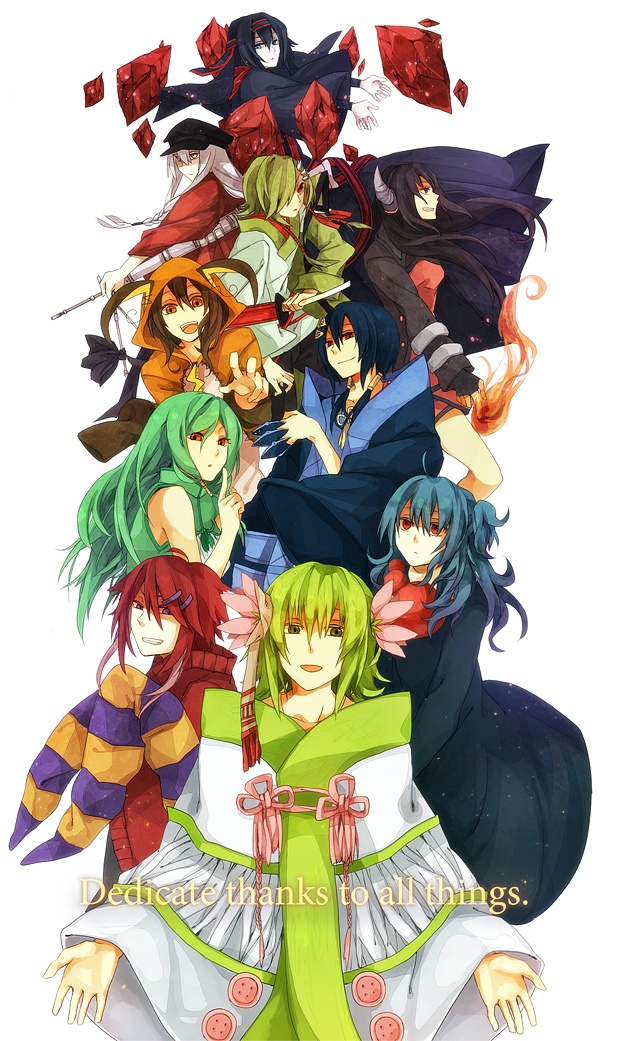 6+girls androgynous ariados asanagi_00 black_hair blue_hair brown_hair character_request darkrai empoleon english_text flygon gen_1_pokemon gen_2_pokemon gen_3_pokemon gen_4_pokemon green_hair hood houndoom legendary_pokemon misdreavus multiple_girls mythical_pokemon nintendo personification pokemon raichu red_hair shaymin shaymin_(land) white_hair xatu