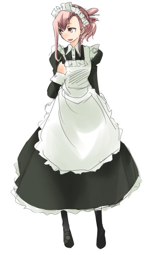 1girl asymmetrical_bangs bk black_pantyhose female_focus full_body maid mudo_(saji) pantyhose simple_background solo standing tagme white_background
