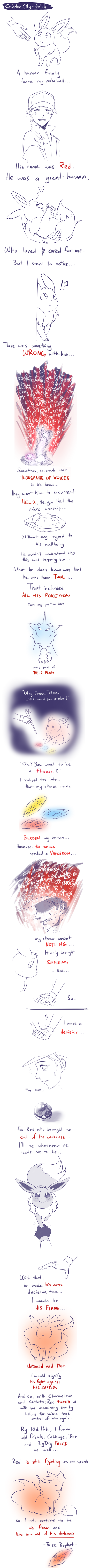 ! 1990s_(style) 1boy absurdres artist_request baseball_cap blush closed_eyes comic eevee english_text fingerless_gloves flareon fossil fur game_freak gen_1_pokemon gloves happy hat heart helix_fossil highres jacket long_image nintendo open_mouth partial_color pokemon pokemon_(creature) pokemon_rgby red_(pokemon) retro_artstyle shaking short_hair smile sweat tall_image tears trembling twitch_plays_pokemon vaporeon