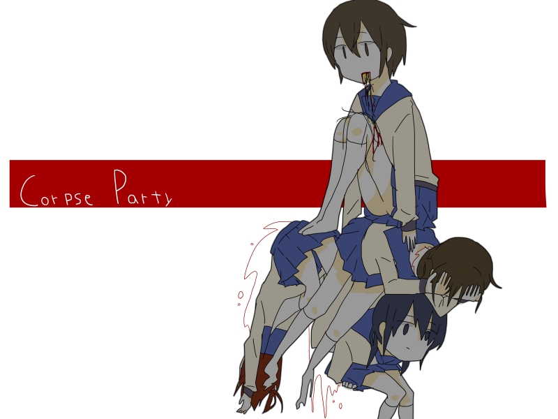 3girls black_hair blood blood_from_mouth brown_hair corpse_party multiple_girls nakashima_naomi school_uniform serafuku shinohara_seiko shinozaki_ayumi short_hair sitting sitting_on_person socks