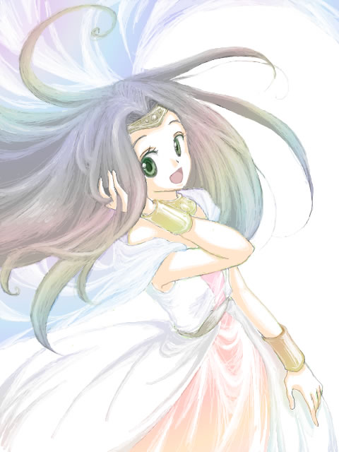 1girl adjusting_hair brown_hair circlet dragon_quest dragon_quest_viii dress female_focus gown green_eyes long_hair mariemon medea_(dq8) open_mouth princess smile solo square_enix