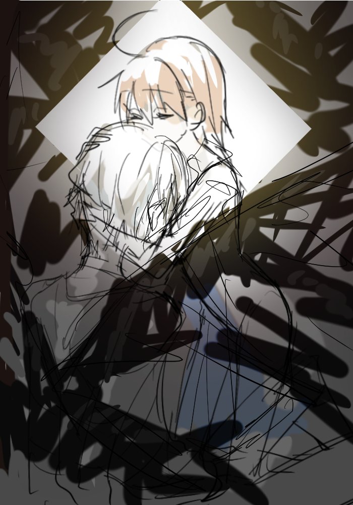 1boy 1girl accelerator_(toaru_majutsu_no_index) ahoge albino black_wings brown_hair choker closed_eyes dress energy_wings head_grab hug last_order_(toaru_majutsu_no_index) nmdsk shirt short_hair toaru_majutsu_no_index white_hair wings