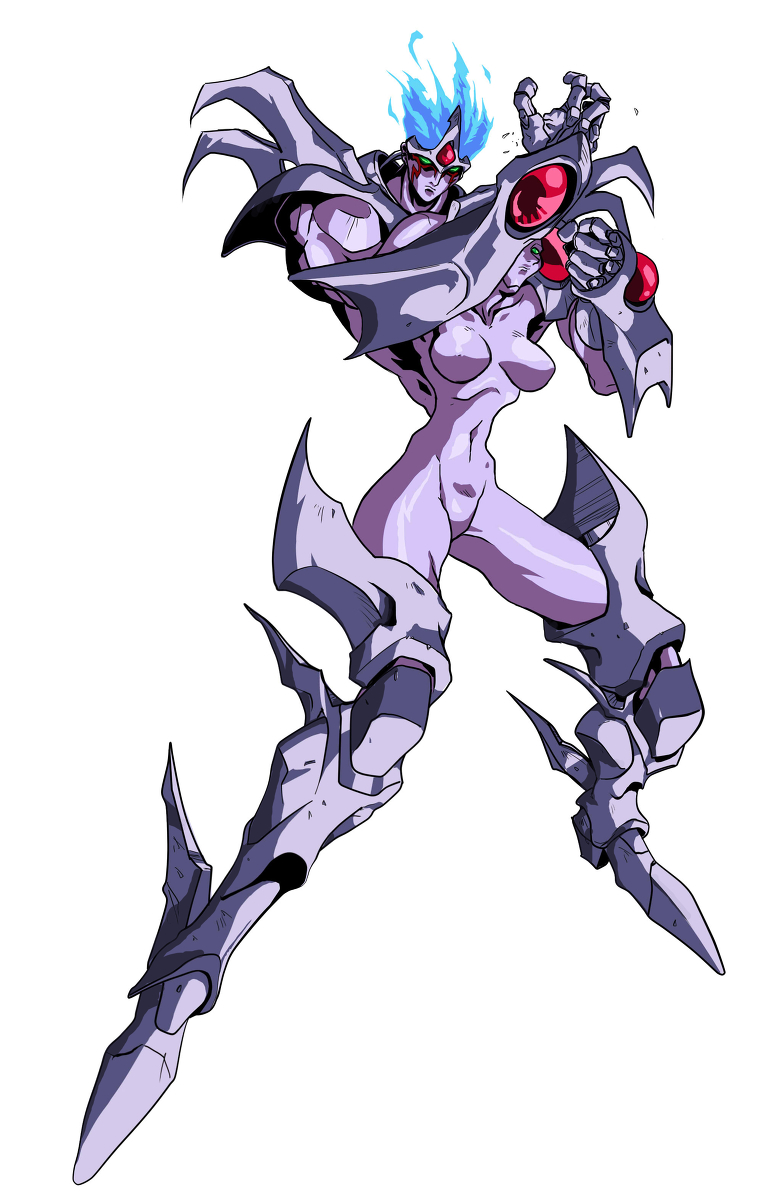 1990s_(style) armor asahina_ryo asahina_suzu bizarre breasts brother_and_sister choujin_gakuen_gowcaizer creature highres muscular oobari_masami platonic_twins siblings