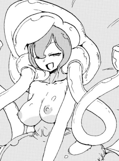 mon-musu_quest! monochrome nipples setouchi shellfish short_hair smile tentacle_hair tentacles