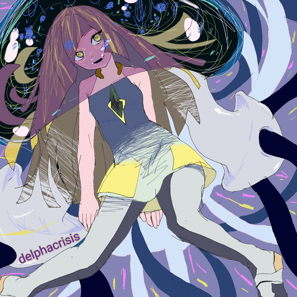 1girl alien animal blonde_hair breasts bubble creatures_(company) delpha_crisis dress floating game_freak gen_7_pokemon jellyfish leggings long_hair lusamine_(pokemon) lusamine_fused_(pokemon) medium_breasts nihilego nintendo open_mouth pokemon pokemon_(creature) pokemon_sm purple_background shoes sleeveless sleeveless_dress smile ultra_beast very_long_hair white_dress white_leggings white_shoes yellow_eyes