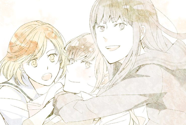 3girls enoki_sachi female_focus happy multiple_girls nagatani_megumi okujou_no_yurirei-san pale_color smile toomi_yuna ukoz white_background
