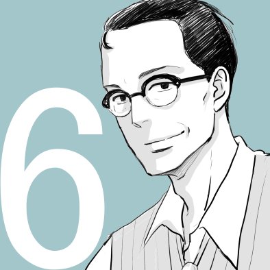 1boy blue_background glasses grey_background greyscale_with_colored_background kodama_yuki looking_at_viewer lowres male_focus monochrome mukae_tsutomu official_art old old_man round_eyewear sakamichi_no_apollon short_hair smile solo sweater_vest upper_body