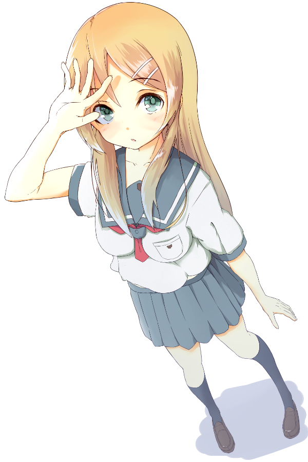 1girl aqua_eyes blonde_hair female_focus kousaka_kirino long_hair ore_no_imouto_ga_konna_ni_kawaii_wake_ga_nai school_uniform serafuku solo tsuru_(tsubasa1993621)