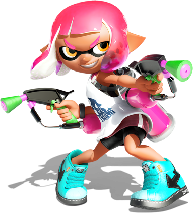 1girl 3d bare_arms bike_shorts blue_shoes eye_mask full_body gradient_hair grin holding holding_weapon ink_tank_(splatoon) inkling inkling_girl inkling_player_character looking_at_viewer lowres miniskirt multicolored_hair nintendo official_art orange_eyes pink_hair red_skirt shoes short_eyebrows short_hair sidelocks skirt smile sneakers solo splat_dualies_(splatoon) splatoon_(series) splatoon_2 spotted_hair standing suction_cups surume_(splatoon) tan tank_top tentacle_hair thick_eyebrows transparent_background two-tone_hair v-shaped_eyebrows weapon white_tank_top