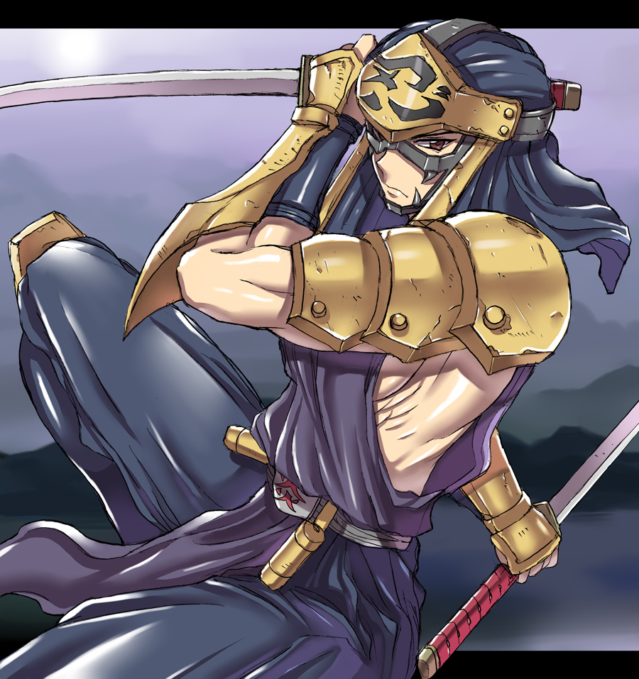1990s_(style) 1boy choujin_gakuen_gowcaizer fudomaru game inaho katana male_focus mask ninja sword technos weapon