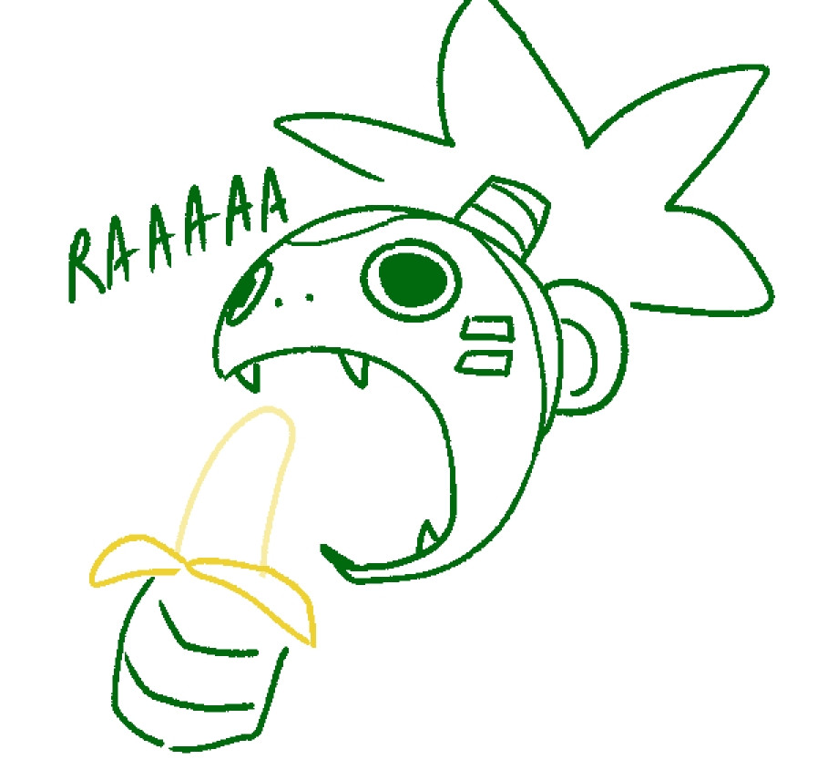 banana digimon digimon_(creature) food fruit koemon open_mouth sharp_teeth simple_background teeth white_background