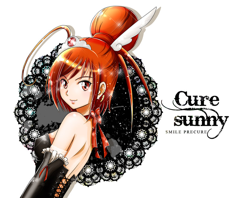10s 1girl alternate_costume bad_id bad_pixiv_id character_name choker copyright_name cure_sunny female_focus hair_bun hino_akane_(smile_precure!) orange_eyes orange_hair precure ribbon_choker sakurako_shinya short_hair single_hair_bun smile smile_precure! solo