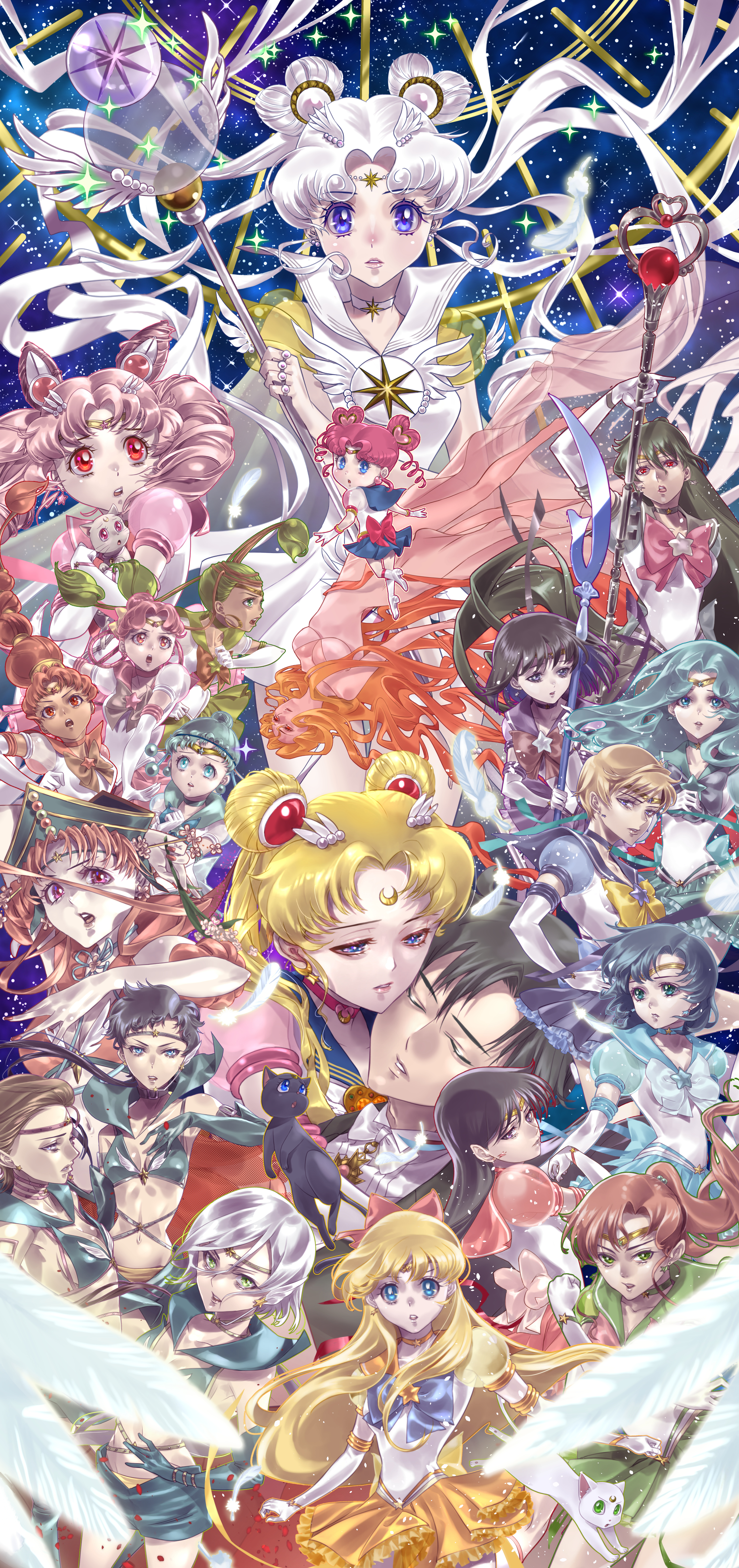 1boy 6+girls absurdres aino_minako animal aqua_bow aqua_eyes aqua_hair aqua_ribbon aqua_skirt armpits artemis_(sailor_moon) back_bow bishoujo_senshi_sailor_moon bishoujo_senshi_sailor_moon_stars bishoujo_senshi_sailor_moon_supers black_cat black_choker black_gloves black_hair black_headwear black_ribbon black_sailor_collar black_shorts black_skirt blonde_hair blue_bow blue_choker blue_eyes blue_hair blue_ribbon blue_sailor_collar blue_skirt boots bow bowtie breasts brooch brown_bow brown_hair buckle cape cat cerecere_(sailor_moon) chiba_mamoru chibi_chibi chibi_usa choker circlet cleavage collarbone cone_hair_bun crescent dark-skinned_female dark_skin detached_sleeves diana_(sailor_moon) double_bun dress drill_hair earrings elbow_gloves eternal_sailor_moon everyone facial_mark feathers fingernails flower_earrings forehead_mark frilled_skirt frills garnet_rod gloves green_choker green_eyes green_hair green_ribbon green_sailor_collar green_skirt grey_bow hair_bobbles hair_bow hair_bun hair_ornament hair_rings hand_on_own_hip hat headset heart heart_brooch heart_hair_bun highres hino_rei holding holding_animal holding_cat holding_polearm holding_staff holding_weapon hoop_earrings jewelry junjun_(sailor_moon) kaiou_michiru katt_sun kino_makoto knee_boots long_hair looking_at_viewer looking_back looking_to_the_side looking_up low_ponytail luna_(sailor_moon) magical_girl medium_breasts meiou_setsuna mizuno_ami multi-tied_hair multiple_girls navel open_mouth orange_choker orange_hair orange_ribbon orange_sailor_collar orange_skirt pallapalla_(sailor_moon) parted_lips pink_bow pink_choker pink_hair pink_sailor_collar pink_skirt pleated_skirt polearm ponytail princess_kakyuu puffy_detached_sleeves puffy_sleeves purple_bow purple_choker purple_eyes purple_ribbon purple_sailor_collar purple_skirt red_bow red_choker red_eyes red_hair red_nails red_ribbon red_sailor_collar red_sleeves ribbon ring sailor_ceres sailor_chibi_chibi sailor_chibi_moon sailor_collar sailor_cosmos sailor_galaxia sailor_juno sailor_jupiter sailor_kakyuu sailor_mars sailor_mercury sailor_moon sailor_neptune sailor_pallas sailor_pluto sailor_saturn sailor_senshi sailor_senshi_uniform sailor_star_fighter sailor_star_healer sailor_star_maker sailor_uranus sailor_venus sailor_vesta scared see-through_clothes see-through_sleeves seiya_kou serious short_hair short_shorts shorts silence_glaive skirt small_breasts sparkle staff star_(symbol) star_brooch star_choker star_earrings super_sailor_chibi_moon_(stars) super_sailor_jupiter_(stars) super_sailor_mars_(stars) super_sailor_mercury_(stars) super_sailor_neptune_(stars) super_sailor_pluto_(stars) super_sailor_saturn_(stars) super_sailor_uranus_(stars) super_sailor_venus_(stars) taiki_kou ten'ou_haruka tomoe_hotaru tsukino_usagi tuxedo_kamen twin_drills vesves_(sailor_moon) wavy_hair weapon white_bow white_bowtie white_cat white_choker white_dress white_footwear white_gloves white_hair white_sailor_collar yaten_kou yellow_bow