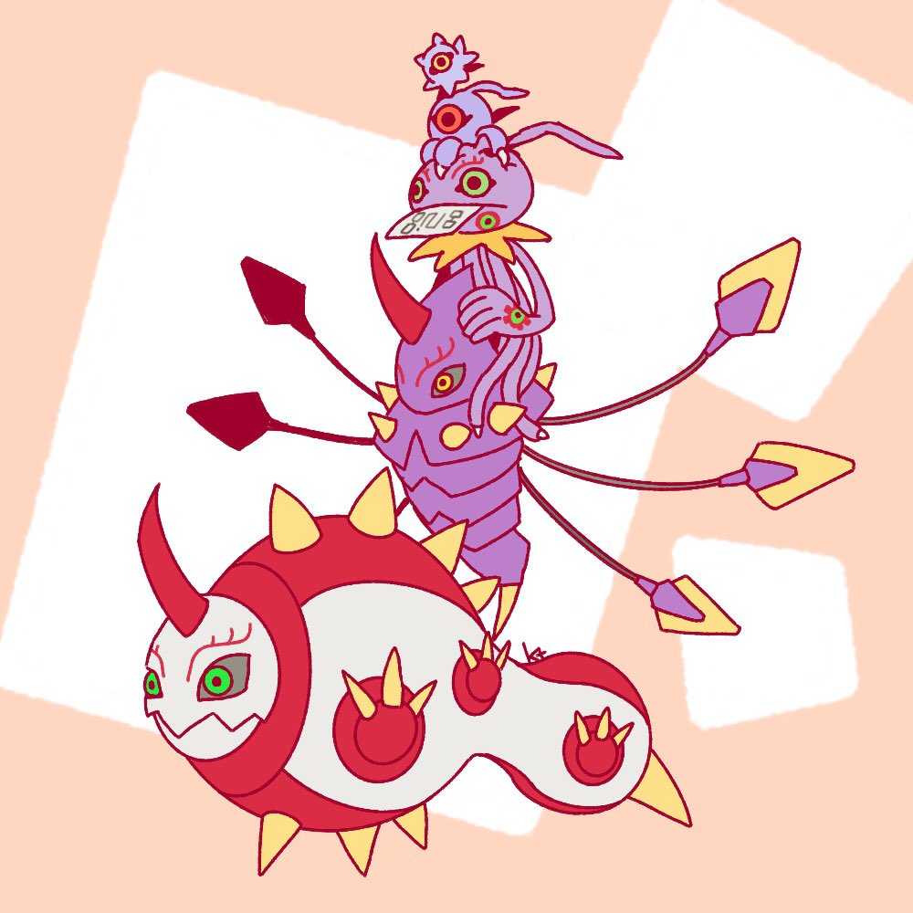 chrysalimon digimon digimon_(creature) green_eyes horns infermon keramon kuramon red_eyes tentacles tsumemon yellow_eyes