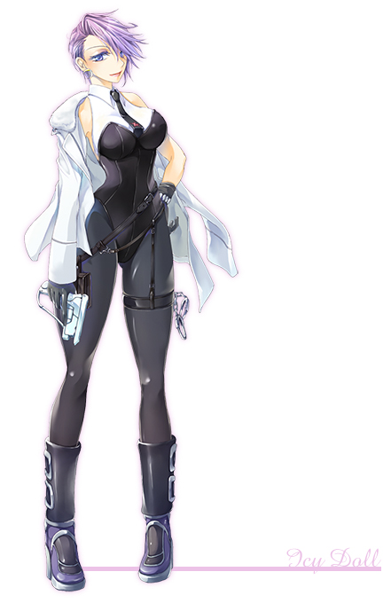 1girl aoi_hiyuu breasts cleavage commentary_request doll_(saga_frontier) female_focus gloves nib_pen_(medium) pantyhose pen_(medium) saga saga_frontier short_hair smile solo traditional_media
