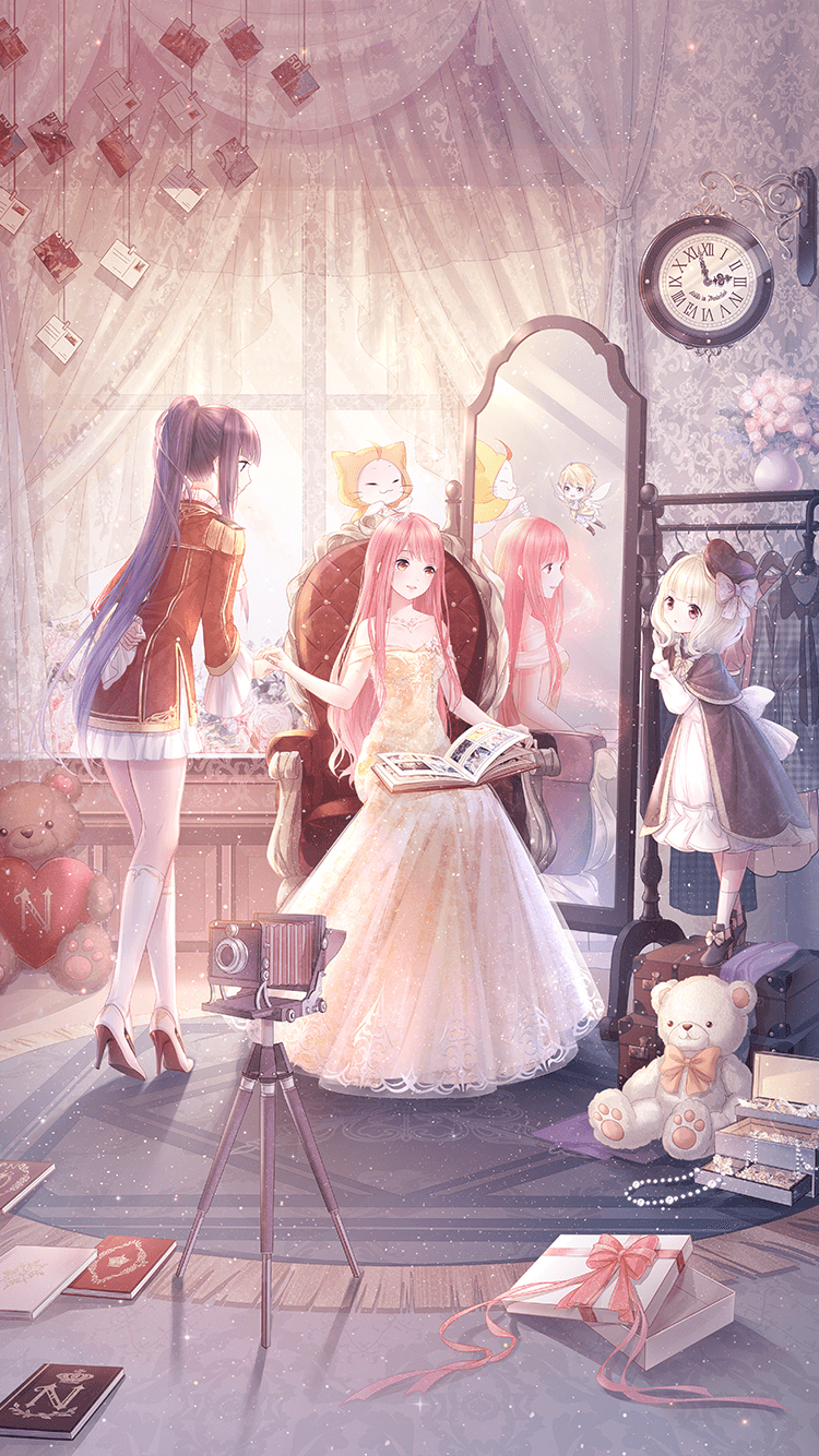 1boy 3girls :o ^_^ ace_(miracle_nikki) animal animal_on_head ankle_socks arm_behind_back armchair artist_request back_bow bare_shoulders black_boots blonde_hair blue_eyes blunt_bangs book boots bow bowtie breasts brown_boots brown_capelet brown_dress brown_eyes brown_hat capelet cat cat_on_head chair child cleavage cloak closed_eyes closed_mouth clothed_animal clothes_hanger coat collarbone collared_shirt curtains day debbie_(miracle_nikki) different_reflection dress ear_covers eli_(miracle_nikki) epaulettes eyelashes fairy fairy_wings floral_print footwear_bow frilled_dress frilled_shirt_collar frilled_sleeves frills full-length_mirror full_body game_cg happy hat hat_bow head_wreath heart heart-shaped_hat high_collar high_heels highres holding holding_hands holding_wreath hood hood_up hooded_cloak indoors jewelry jewelry_box knee_boots kneehighs layered_dress light_particles long_dress long_hair long_sleeves looking_at_another medium_dress medium_hair military_uniform mini_hat miniskirt miracle_nikki mirror momo_(nikki) multiple_girls necklace nikki_(nikki) nikki_(series) off-shoulder_dress off_shoulder official_art on_chair on_head open_book open_mouth photo_(object) photo_album pink_bow pink_hair pleated_skirt pointy_ears ponytail purple_hair red_coat reflection shirt shoes short_hair shorts sidelocks sitting skirt smile socks stiletto_heels straight_hair stuffed_animal stuffed_toy suitcase teddy_bear third-party_source very_long_hair whiskers white_bow white_cat white_dress white_shirt white_shoes white_shorts white_skirt white_socks white_wings wings yellow_bow yellow_bowtie yellow_cloak yellow_coat