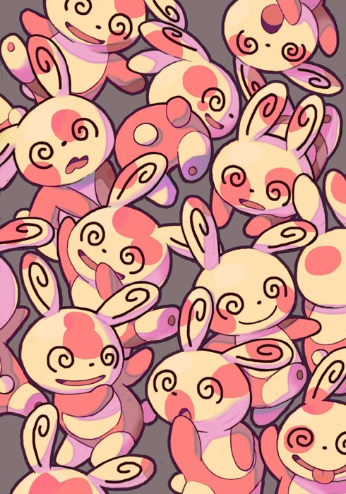 @_@ animal_focus arms_up gen_3_pokemon grey_background hand_to_own_mouth hijirino_yuuta looking_back nintendo no_humans open_mouth pawpads pokemon pokemon_(creature) smile spinda tongue tongue_out wavy_mouth