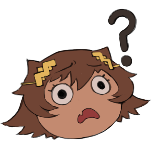 1girl ? chibi confused disembodied_head fang frown furrowed_brow hair_between_eyes hair_ribbon hitomaruniigo long_eyelashes lowres medium_hair neptora open_mouth original ribbon skin_fang solo spiked_hair tan white_background