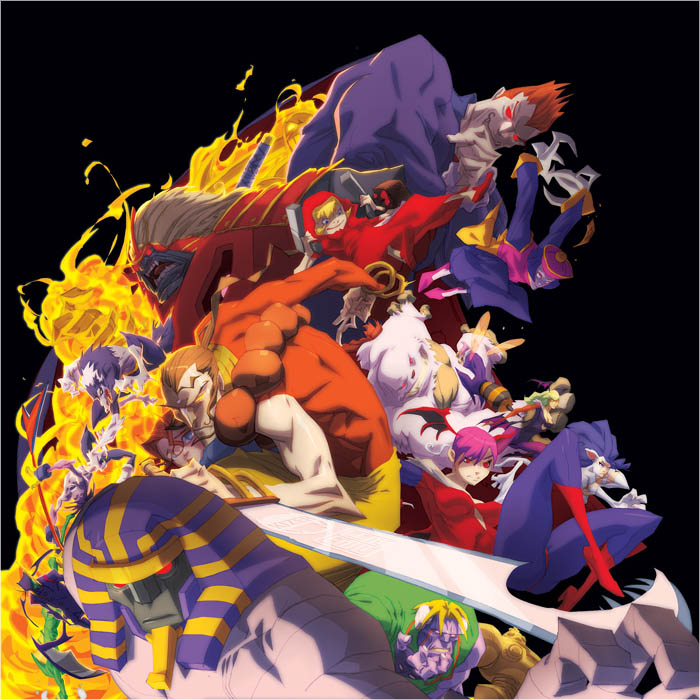 6+boys anakaris anita_(darkstalkers) b.b._hood bishamon_(darkstalkers) boots capcom commentary darkstalkers demitri_maximoff donovan_baine dual_wielding english_commentary felicia_(darkstalkers) green_hair gun head_wings holding holding_gun holding_weapon hood hood_up hsien-ko huitzil_(darkstalkers) jedah_dohma jon_talbain lilith_(darkstalkers) lord_raptor morrigan_aensland multiple_boys multiple_girls open_mouth pink_hair pyron q-bee red_eyes red_footwear red_hood rikuo_(darkstalkers) sasquatch_(darkstalkers) short_hair victor_von_gerdenheim von weapon wings