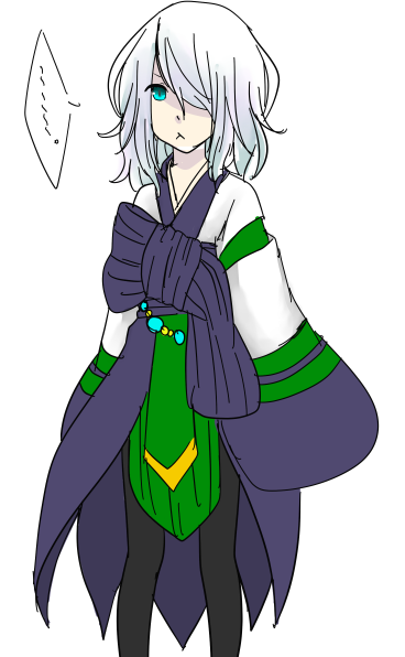 ... 1girl :&lt; alternate_color black_pantyhose blue_eyes bow closed_mouth commentary_request feet_out_of_frame green_skirt hair_over_one_eye looking_at_viewer medium_hair meiko_(nattu303) pantyhose purple_bow ragnarok_online shirt simple_background skirt solo soul_linker_(ragnarok_online) spoken_ellipsis standing white_background white_hair white_shirt
