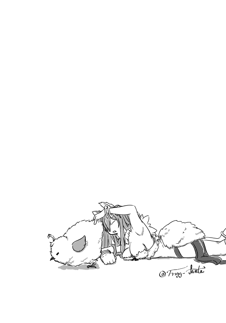 1girl animal_ears bangle bikini bird bracelet breasts commentary_request faceless faceless_female feather_trim feathered_wings feet_out_of_frame fox_ears fox_girl fox_tail frigg_fanta greyscale highres iwin_(ragnarok_online) jewelry long_hair lying medium_breasts mismatched_bikini monochrome open_mouth ragnarok_online simple_background solo swimsuit tail wanderer_(ragnarok_online) wings