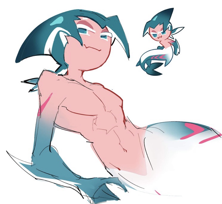 1boy aqua_eyes aqua_hair aqua_skin aqua_tail arm_fins blue_eyes blue_hair blue_skin chibi chibi_inset closed_mouth collarbone colored_eyelashes colored_skin cookie_run creature_and_personification fang fangs fin fingernails fins fish_tail furrowed_brow gradient_hair humanization looking_at_viewer looking_to_the_side male_focus multicolored_hair multicolored_skin multiple_views navel pectorals personification pink_skin reference_inset shark_boy shark_fin shark_tail sharp_fingernails shirtless_male short_hair skin_fang skin_fangs sorbet_shark_cookie streaked_hair tail teeth topless_female topless_male two-tone_hair two-tone_skin white_background white_hair white_skin