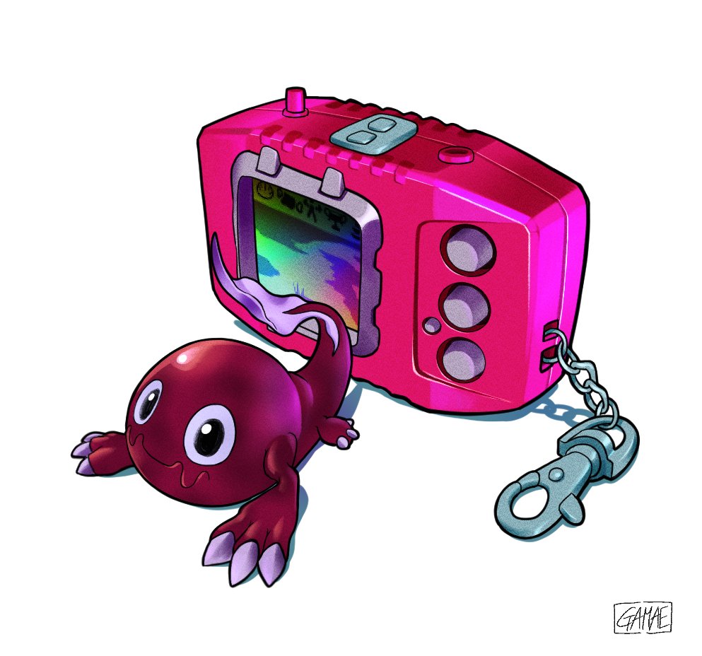 1other digimon digimon_(creature) otamamon_(red) other_focus solo tadpole tadpole_tail
