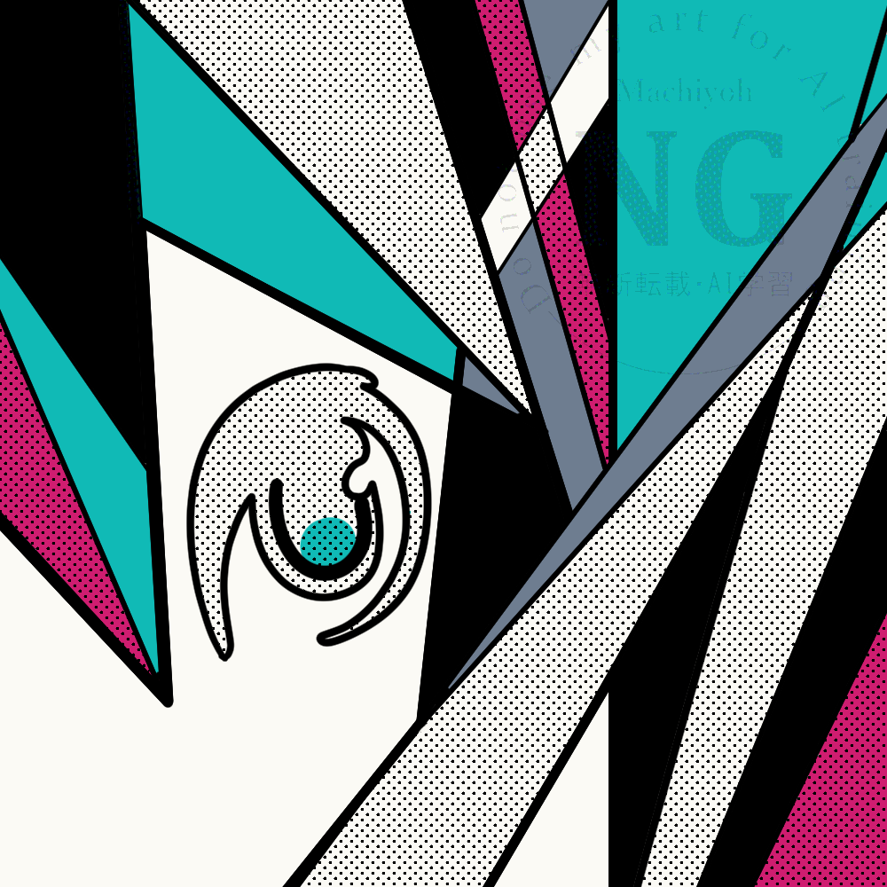 1girl abstract aqua_hair close-up commentary halftone hatsune_miku limited_palette looking_at_viewer machigami_yoh solo vocaloid watermark