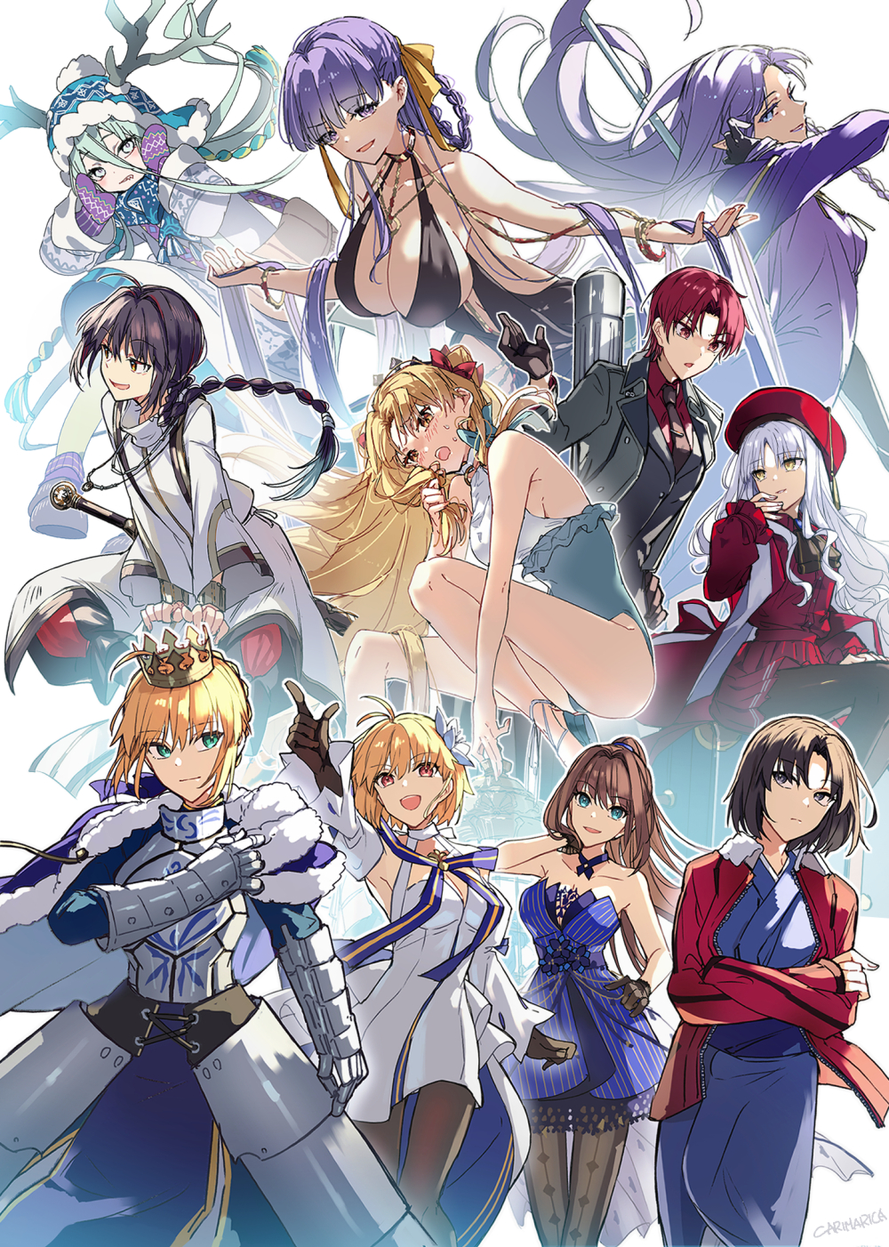 1other 6+girls ahoge androgynous antlers aozaki_aoko arcueid_brunestud arcueid_brunestud_(mooncancer) armor armored_dress artoria_pendragon_(fate) baggy_pants bare_shoulders bazett_fraga_mcremitz bb_(fate) bb_dubai_(fate) beanie belly_chain beret black_dress black_gloves black_hair black_jacket black_necktie black_pants black_pantyhose black_suit blonde_hair blue_cape blue_dress blue_eyes blue_hair blue_hat blue_kimono blue_ribbon blue_scarf blue_skirt blush bow bracelet braid braided_hair_rings braided_ponytail breastplate breasts brooch brown_eyes brown_hair brown_pantyhose cape caren_hortensia caren_hortensia_(amor_caren) caren_hortensia_(amor_caren)_(second_ascension) carimarica center_opening choker cleavage coat collared_shirt crossed_arms crown detached_sleeves dress dress_shirt ereshkigal_(fate) fate/grand_order fate/samurai_remnant fate/stay_night fate_(series) faulds flower formal_clothes fur-trimmed_cape fur_trim gauntlets gloves green_eyes grey_coat grey_eyes grey_one-piece_swimsuit grin hair_between_eyes hair_bow hair_bun hair_flower hair_intakes hair_ornament hair_ribbon hair_rings hairband hat high_ponytail highres horns jacket japanese_clothes jewelry juliet_sleeves kara_no_kyoukai kimono large_breasts long_hair long_skirt long_sleeves looking_at_viewer louhi_(fate) louhi_(second_ascension)_(fate) mahou_tsukai_no_yoru manannan_mac_lir_(fate) manannan_mac_lir_(first_ascension)_(fate) medea_(caster)_(fate) medea_(fate) medium_breasts mittens mole mole_under_eye multicolored_skirt multiple_girls neck_ribbon necklace necktie o-ring one-piece_swimsuit open_clothes open_coat open_mouth pants pantyhose parted_bangs pointy_ears ponytail possessed possession puffy_sleeves purple_cape purple_dress purple_eyes purple_hair purple_mittens red_dress red_eyes red_hair red_hat red_jacket red_shirt ribbon ryougi_shiki saber_(fate) sash scarf shawl shirt short_hair side_braid sidelocks skirt small_breasts smile space_ereshkigal_(fate) space_ereshkigal_(first_ascension)_(fate) suit sweater swimsuit thighs tohsaka_rin tsukihime twin_braids two-tone_swimsuit two_side_up very_long_hair wavy_hair white_dress white_eyes white_hair white_one-piece_swimsuit white_shirt white_skirt white_sweater wide_sleeves yamato_takeru_(fate) yellow_eyes yellow_ribbon