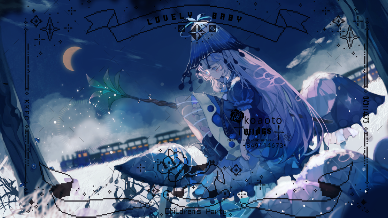 1girl bare_arms black_boots blue_dress blue_eyes blue_hat blue_sky boots closed_mouth cloud commission crescent_moon dress dutch_angle expressionless frilled_sleeves frills from_side full_body hat knees_up koaoto light_blush light_particles long_hair medium_dress moon night night_sky on_mushroom original pointy_nose puffy_short_sleeves puffy_sleeves purple_hair sample_watermark short_sleeves sidelocks sitting sky solo straight_hair striped_clothes striped_headwear third-party_source too_many_watermarks train tree vertical-striped_clothes vertical-striped_headwear vertical-striped_sleeves very_long_hair watermark