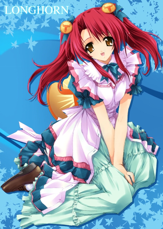 english_text long_hair longhorn os-tan red_hair simple_background solo tagme twintails yellow_eyes