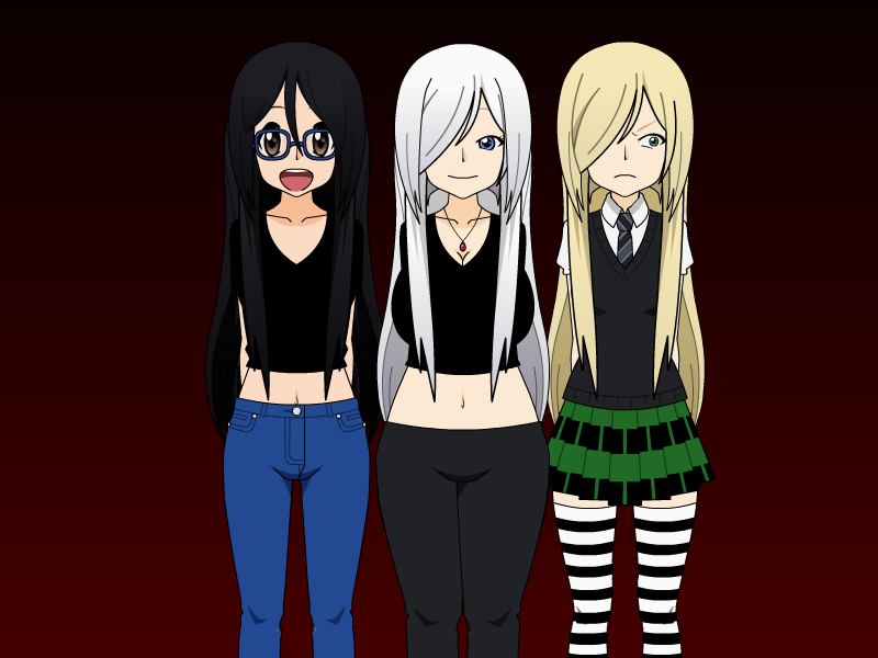 2girls black_hair blonde_hair breasts denim genderswap genderswap_(mtf) glasses japanese jeans katsuki_yuuri kisekae large_breasts leggings mature_female multiple_girls pants russian school_uniform shadman thighhighs viktor_nikiforov yaoi yuri!!!_on_ice yuri_plisetsky