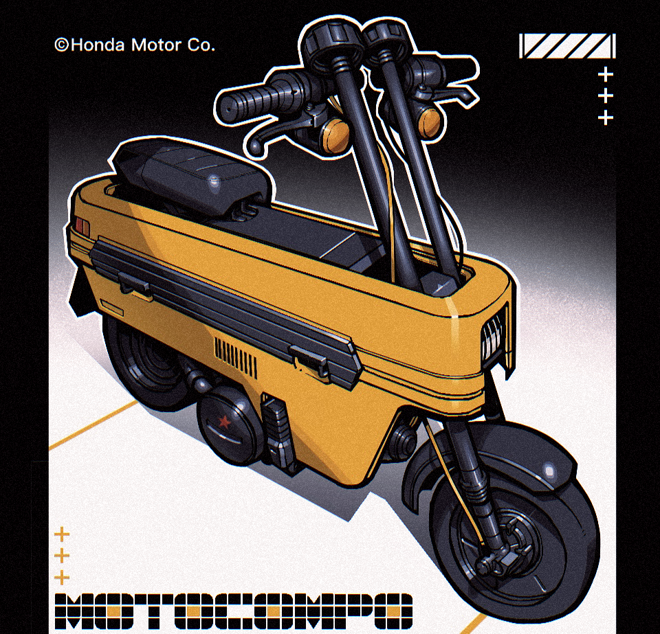 abstract_background honda honda_motocompo motor_vehicle no_humans outline scooter vehicle_focus white_outline xkl3001