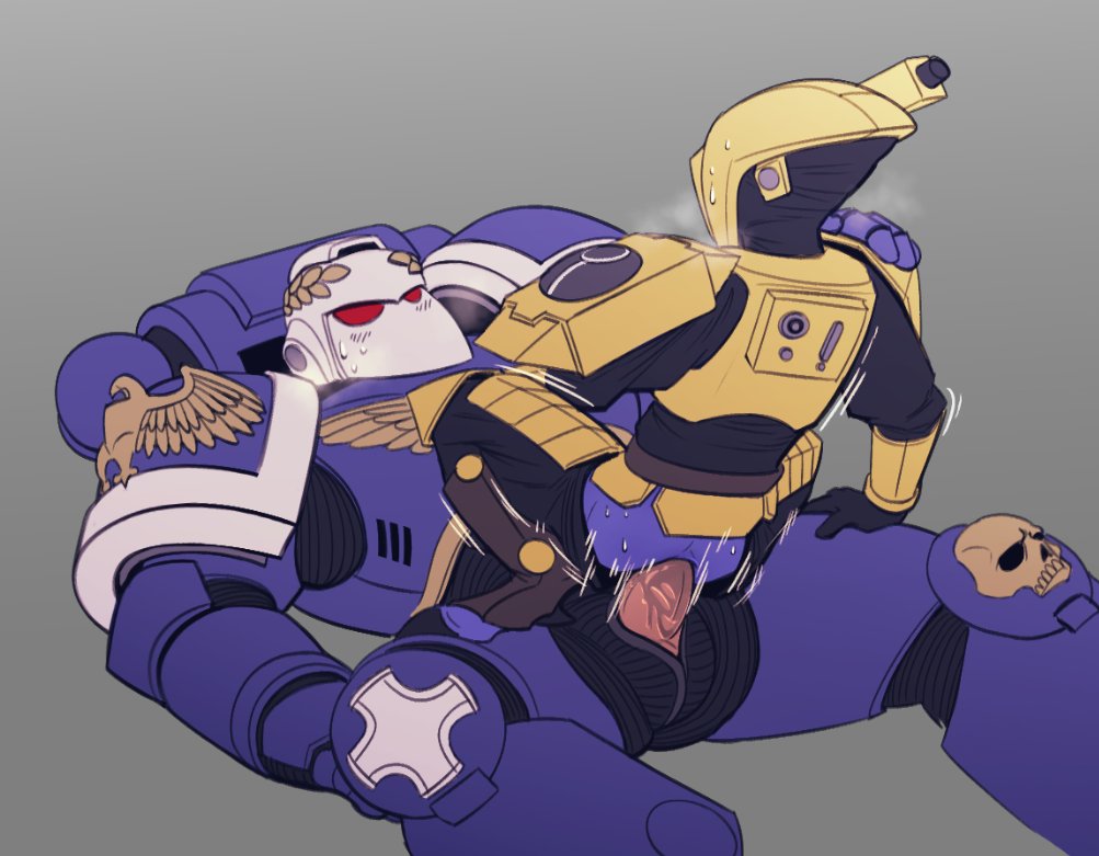 2boys adeptus_astartes alien armor blue_skin colored_skin cowgirl_position full_armor lewdbees multiple_boys sex straddling t&#039;au t&#039;au_battlesuit ultramarines warhammer_40k yaoi