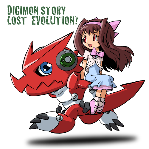 blue_eyes digimon looking_at_viewer lowres open_mouth running shoutmon sitting tail yui_(digimon)