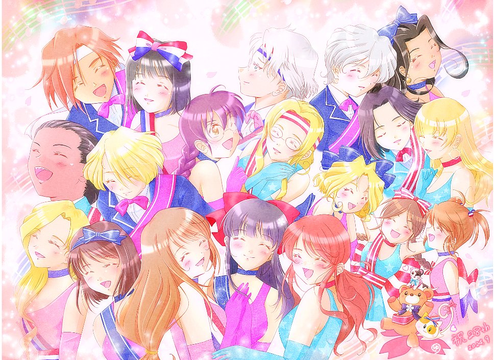 6+girls alternate_costume black_hair blonde_hair blue_eyes bow braid breasts brown_eyes brown_hair cleavage closed_eyes coquelicot_(sakura_taisen) dark-skinned_female dark_skin diana_caprice dress erica_fontaine gemini_sunrise glasses gloves glycine_bleumer hair_ribbon happy hat kanzaki_sumire kirishima_kanna kitaooji_hanabi kujou_subaru large_breasts lobelia_carlini long_hair long_skirt looking_at_viewer low_ponytail maria_tachibana medium_breasts multiple_girls one_eye_closed open_mouth orange_hair own_hands_together pants ponytail purple_hair ratchet_altair red_bow red_hair reni_milchstrasse ri_kouran ribbon rikaritta_aries sagitta_weinberg sakura_taisen sakura_taisen_iii sakura_taisen_v shinguuji_sakura short_hair sideboob skirt soletta_orihime tongue twin_braids twintails white_hair wink