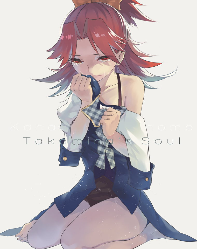 10s 1girl akb0048 bad_id bad_pixiv_id female_focus kistina long_hair ponytail red_hair ribbon shinonome_kanata sitting solo tears