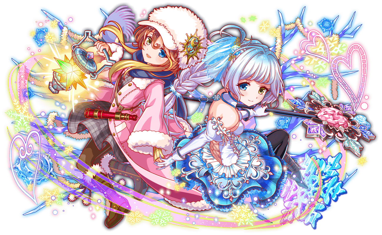 2girls alternate_costume alternate_hairstyle anime_coloring aqua_eyes aqua_hair aqua_skirt artist_request bare_shoulders bare_tree black_pantyhose blonde_hair blue_gemstone blue_sky boots braid braided_ponytail branch breasts brown_footwear brown_pantyhose buttons cabbie_hat center_frills closed_mouth coat collar collared_coat crash_fever crescent crescent_ornament cross-laced_clothes cross-laced_dress detached_collar detached_sleeves dress frilled_skirt frilled_sleeves frills full_body fur_hat galilei_(crash_fever) galileo_(crash_fever) game_cg gem gloves gold_buttons gold_ring gradient_clothes gradient_skirt green_outline grey_dress hair_intakes hair_tie half_updo hat hat_ornament heart heart-shaped_gem heart-shaped_hole holding holding_lantern holding_staff jewelry juliet_sleeves knee_boots lace-trimmed_coat lace_trim lantern light_brown_hair light_particles long_sideburns long_sleeves looking_at_viewer medium_breasts multicolored_hair multiple_girls number_print numbered octagram official_alternate_costume official_alternate_hairstyle official_art open_clothes open_coat open_mouth outline pantyhose parted_lips pink_coat pink_gemstone pink_hat pink_sleeves plaid_clothes plaid_dress pocket pom_pom_(clothes) print_gloves puffy-trimmed_coat puffy_collar puffy_sleeve_cuffs puffy_sleeves purple_gemstone purple_hair purple_scarf red_gemstone red_outline ribbon ring scarf see-through_hair_ornament see-through_skirt_layer shirt short_hair short_hair_with_long_locks side_ponytail sideburns skirt sky sleeve_cuffs sleeve_ribbon sleeves_past_wrists smile snowflake_ornament snowflakes square square_print staff strapless strapless_shirt tachi-e teeth telescope third-party_source transparent_background tree upper_teeth_only white_collar white_fur white_gemstone white_gloves white_hair white_ribbon white_sleeve_cuffs wide_sleeves winter winter_clothes winter_coat yellow_eyes yellow_sleeves