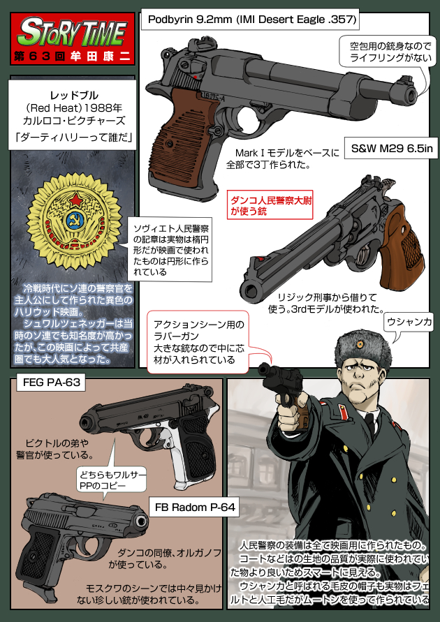 1boy coat desert_eagle english_text fb_p-64 fb_radom feg_pa-63 fegyver-_es_gepgyar gun hammer handgun hat israel_military_industries israel_weapon_industries ivan_danko japanese_text magnum_research muta_koji necktie pistol podbyrin_9.2mm_pistol red_heat revolver russia s&amp;w_model_29 sickle smith_&amp;_wesson soviet story_time_(muta_koji) translation_request walther walther_p38 weapon weapon_focus weapon_name weapon_profile