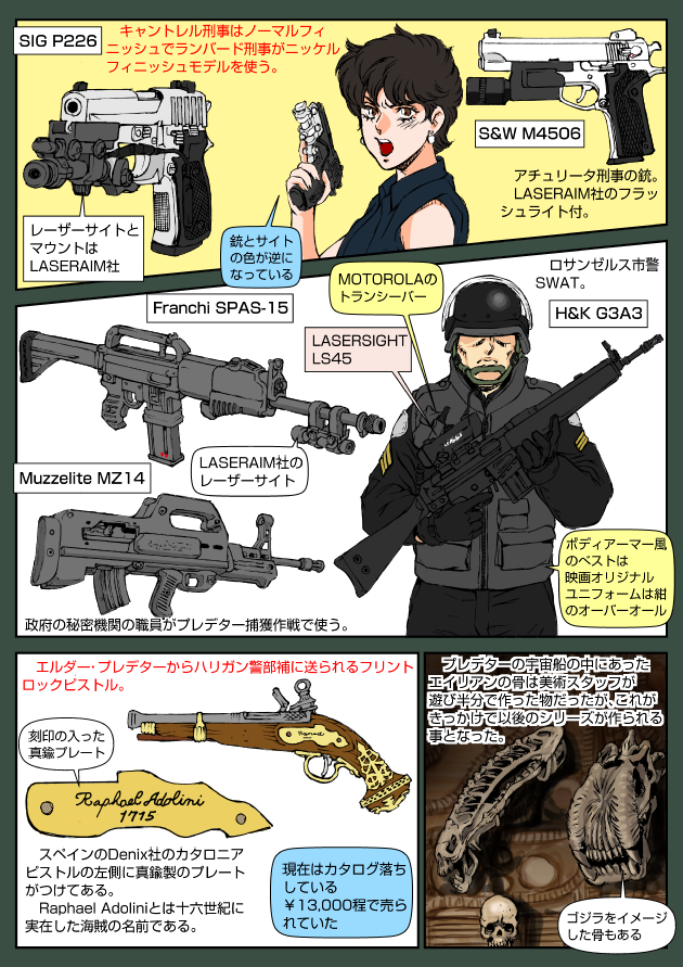 1boy 1girl alien alien_(series) assault_rifle bone bulletproof_vest bullpup carbine crossover dual-mode_shotgun english_text franchi gun h&amp;k_g36 handgun heckler_&amp;_koch helmet japanese_text leona_cantrell military military_uniform miquelet_lock monster musket muta_koji muzzelite muzzelite_mz14 predator_(series) predator_2 pump-action_shotgun rifle s&amp;w_model_4506 semi-automatic_shotgun shotgun sig_p220/p226 sig_sauer skull smith_&amp;_wesson space_monster spas-15 story_time_(muta_koji) sturm,_ruger_&amp;_co. translation_request vest weapon weapon_focus weapon_name weapon_profile xenomorph