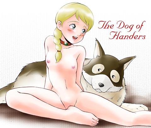 1970s_(style) a_dog_of_flanders aloise_cogez blonde_hair blush braid dog lowres nippon_animation retro_artstyle retro_artstyle sitting world_masterpiece_theater