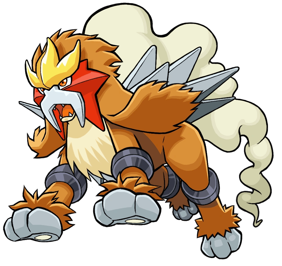 animal_focus artist_request brown_fur entei expressionless full_body gen_2_pokemon jumping legendary_pokemon looking_to_the_side nintendo no_humans non-web_source official_art open_mouth pokemon pokemon_(creature) pokemon_ranger pokemon_ranger_traces_of_light red_eyes sharp_teeth simple_background solo spikes teeth transparent_background