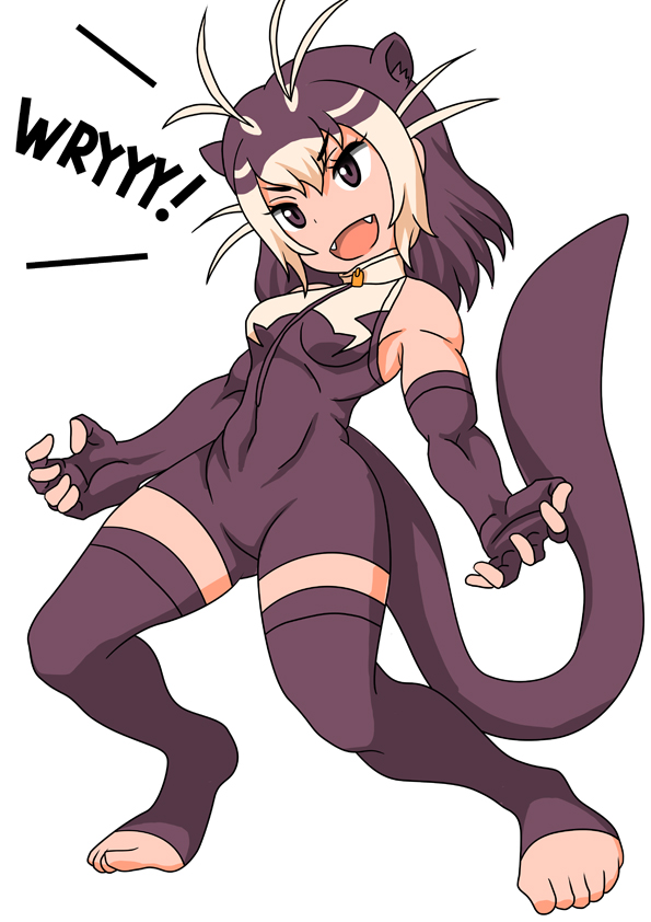 1girl :d animal_ears antenna_hair bad_id bad_pixiv_id bagua_zhang bare_shoulders breasts brown_eyes brown_gloves brown_hair brown_one-piece_swimsuit brown_tail brown_thighhighs commentary_request elbow_gloves extra_ears fangs feet fingerless_gloves front_zipper_swimsuit_(realise) full_body giant_otter_(kemono_friends) gloves hair_between_eyes jojo_no_kimyou_na_bouken jojo_pose kemono_friends medium_breasts medium_hair meme_attire multicolored_hair one-piece_swimsuit open_mouth otter_ears otter_girl otter_tail simple_background smile solo standing swimsuit tail thighhighs toeless_legwear toes toned toned_female turtleneck turtleneck_one-piece_swimsuit two-tone_hair two-tone_one-piece_swimsuit two-tone_swimsuit v-shaped_eyebrows white_background white_hair white_one-piece_swimsuit wryyyyyyyyyyyyyyyyyyyy
