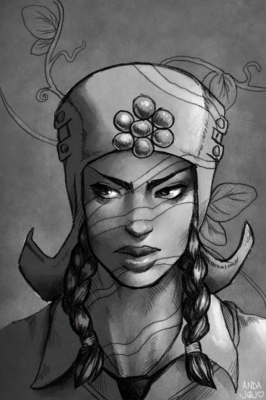 1boy andarix artist_name braid facial_mark greyscale hat heart highres jojo_no_kimyou_na_bouken jojolion leaf looking_to_the_side male_focus mamezuku_rai monochrome peace_symbol signature solo twin_braids upper_body