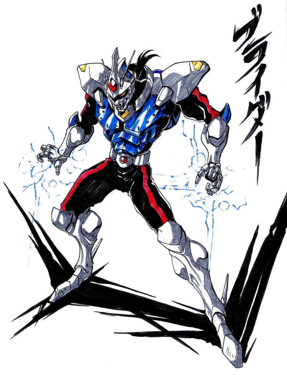 1990s_(style) armor brider choujin_gakuen_gowcaizer game helmet highres image_sample pixiv_sample power_suit resized sparks tachibana_ikki technos translation_request