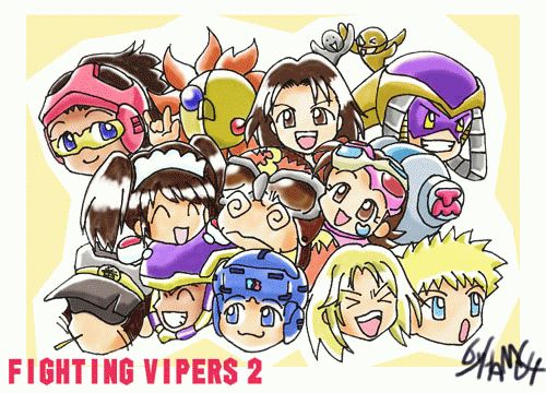 &gt;_&lt; 2001 4girls 6+boys @_@ ^_^ bahn big_mahler_(fighting_vipers) blonde_hair blue_eyes brown_eyes brown_hair charlie_(fighting_vipers) chibi chibi_only closed_eyes covered_face covered_mouth dark-skinned_female dark-skinned_male dark_skin del_sol devil_horns_(gesture) dot_eyes emi_(fighting_vipers) english_text everyone fighting_vipers fighting_vipers_2 floating_head glasses goggles goggles_on_head grace_(fighting_vipers) grin hat headgear helmet hidden_eyes honey_(fighting_vipers) ishiyama_hamuchi jane_(fighting_vipers) kuhn_(fighting_vipers) long_hair mahler_(fighting_vipers) mask mask_on_head multiple_boys multiple_girls open_mouth picky_(fighting_vipers) raxel_(fighting_vipers) sanman_(fighting_vipers) sega short_hair sideburns signature simple_background smile sticker_on_face tokio_(fighting_vipers) toothpick